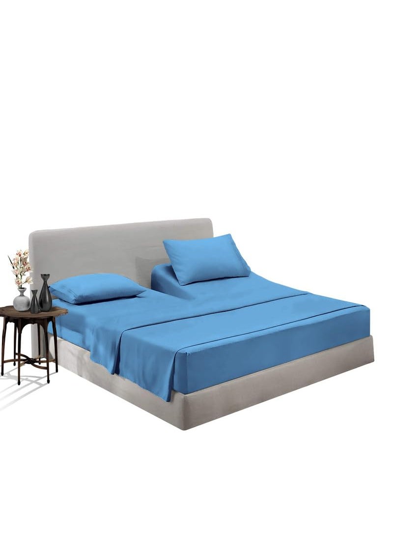 SGI bedding SGI bedding 32"" King Split Top Flex Head Sheet 100% Egyptian Cotton Sheet Set - 600 Thread Count Flex Top Sheet for Adjustable Bed 4 Piece Sheet Set 18"" Deep for Sleep Number Bed - Mediterranean Blue  - Image 1