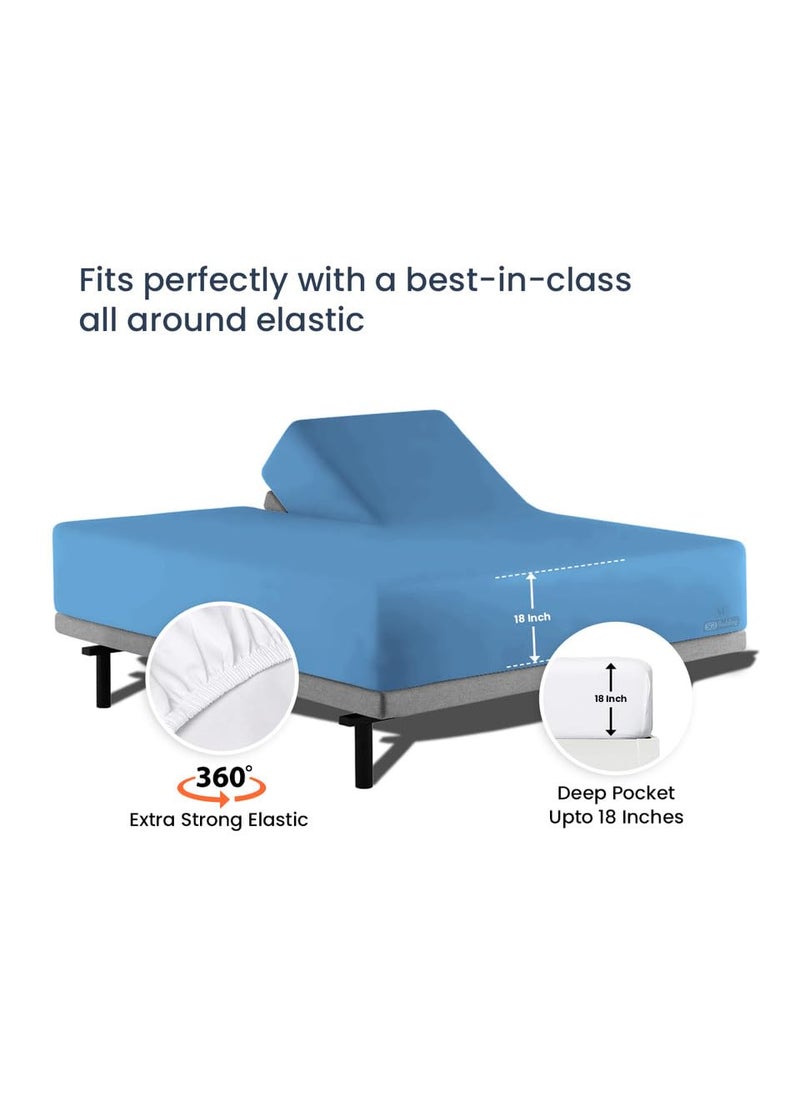SGI bedding SGI bedding 32"" King Split Top Flex Head Sheet 100% Egyptian Cotton Sheet Set - 600 Thread Count Flex Top Sheet for Adjustable Bed 4 Piece Sheet Set 18"" Deep for Sleep Number Bed - Mediterranean Blue  - Image 4