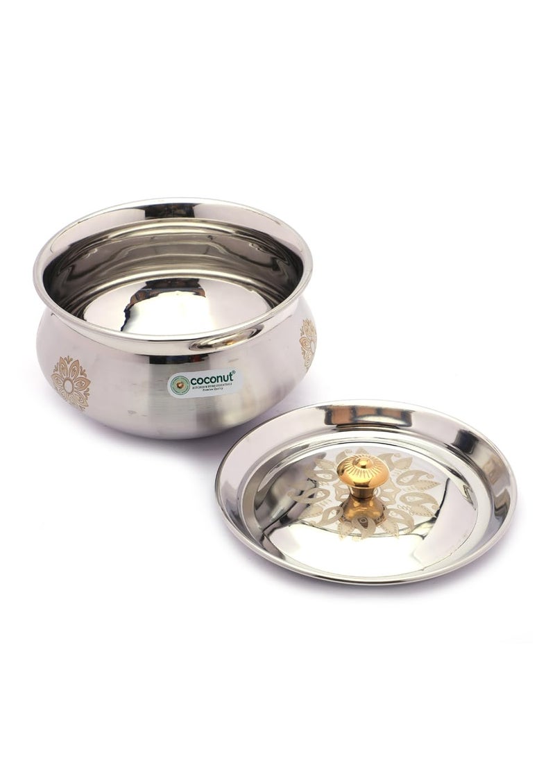 Coconut coconut Stainless Steel Cook-n-Serve Laser Design Handi with SS Lid - Set of 2 (1300 ML Each)  - Image 4