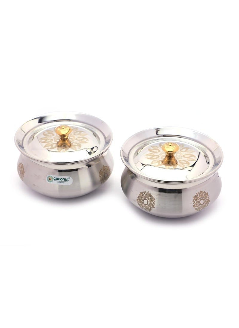 Coconut coconut Stainless Steel Cook-n-Serve Laser Design Handi with SS Lid - Set of 2 (1300 ML Each)  - Image 3