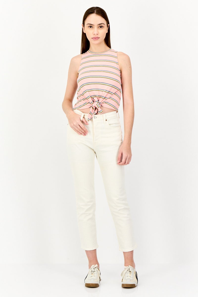 ONLY Women Crew Neck Sleeveless Stripe Print Tank Top, Multicolor  - Image 4