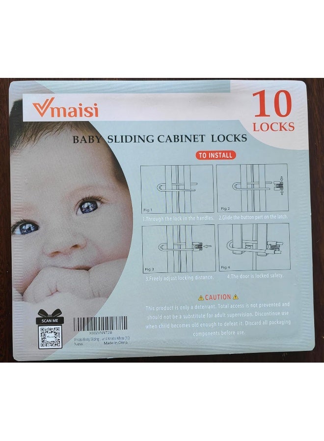 Vmaisi 10 Pack Baby Sliding Cabinet Locks - Adjustable U Shaped Child Safety Locks, Childproof Latches for Kitchen Bathroom Storage Cupboards Doors, Handles and Knobs - Image 4