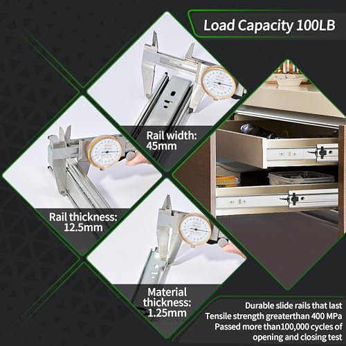 OMANSKO 22 inch 1 Pairs Soft Close Drawer Slides Full Extension Heavy Duty Drawer Slides Ball Bearing Slides Rails for Dresser File Cabinet 100 LB Load Capacity - Image 3