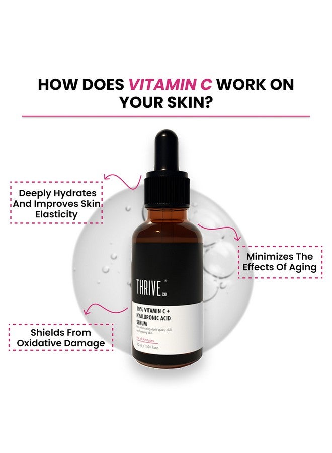 ThriveCo Vitamin C Face Serum with 33kDa + 5kDa Hyaluronic Acid | Skin Brightening Serum for Glowing Skin | Best Vitamin C Serum for Dark Spots, Hydration & Anti-Aging | 30ml - Image 3