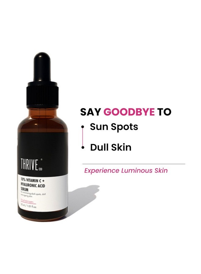ThriveCo Vitamin C Face Serum with 33kDa + 5kDa Hyaluronic Acid | Skin Brightening Serum for Glowing Skin | Best Vitamin C Serum for Dark Spots, Hydration & Anti-Aging | 30ml - Image 2