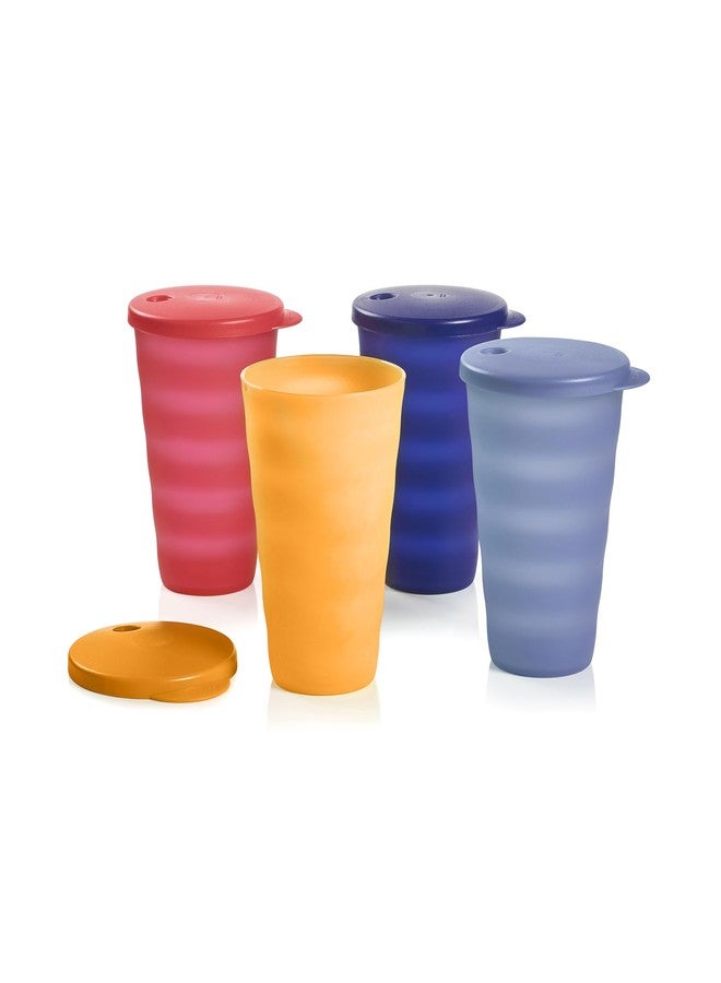 توبروير طقم أكواب Tupperware Impressions، 4 قطع، آمن للاستخدام في غسالة الأطباق وخالي من مادة BPA (4 أكواب، 4 أغطية، 17 أونصة سائلة لكل كوب) متعدد الألوان - Image 1