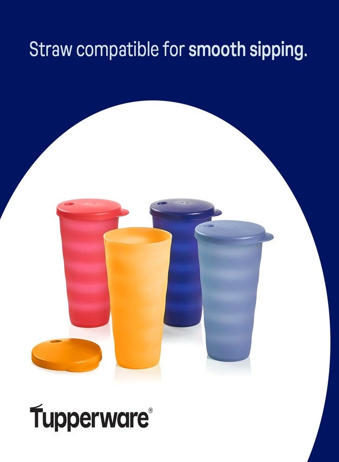 توبروير طقم أكواب Tupperware Impressions، 4 قطع، آمن للاستخدام في غسالة الأطباق وخالي من مادة BPA (4 أكواب، 4 أغطية، 17 أونصة سائلة لكل كوب) متعدد الألوان - Image 5