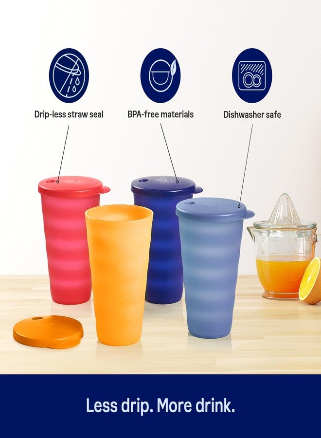 توبروير طقم أكواب Tupperware Impressions، 4 قطع، آمن للاستخدام في غسالة الأطباق وخالي من مادة BPA (4 أكواب، 4 أغطية، 17 أونصة سائلة لكل كوب) متعدد الألوان - Image 4