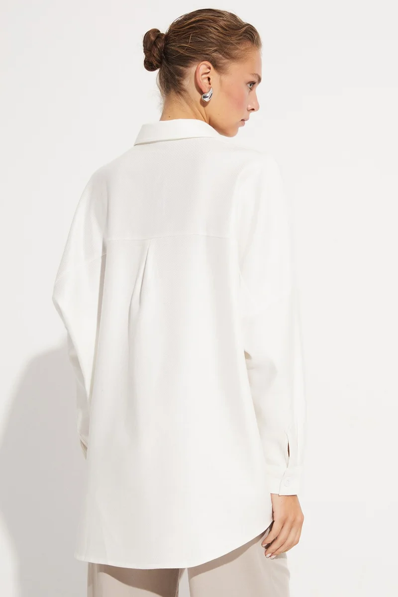 جون Women's Exclusive Boyfirend/Wide Pattern %Tensel Shirt