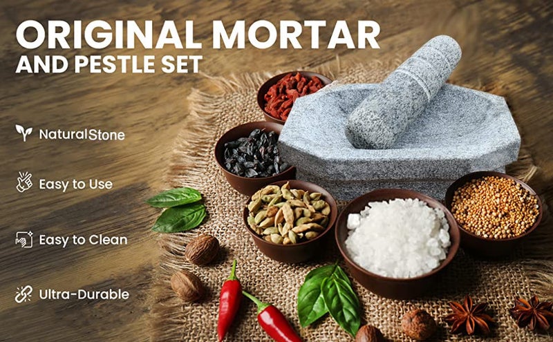 EZAHK EZAHK Kalvam Stone Mortar and Pestle SetMasher Khalbatta Kharal Musalfor Kitchen Home Herbs and Spices 95 inch GreyBig Size  - Image 2