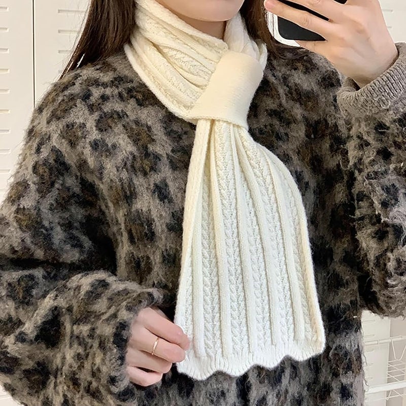 Milky White Winter Knitted Scarf Soft Warm Ribbed Neck Warmer for Men and Women - Image 3