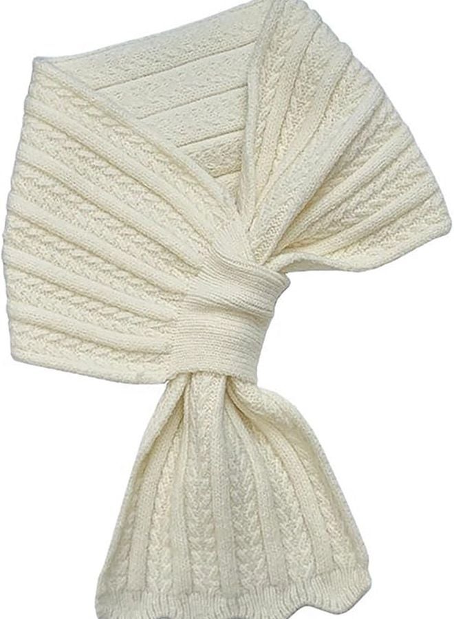 Milky White Winter Knitted Scarf Soft Warm Ribbed Neck Warmer for Men and Women - Image 1