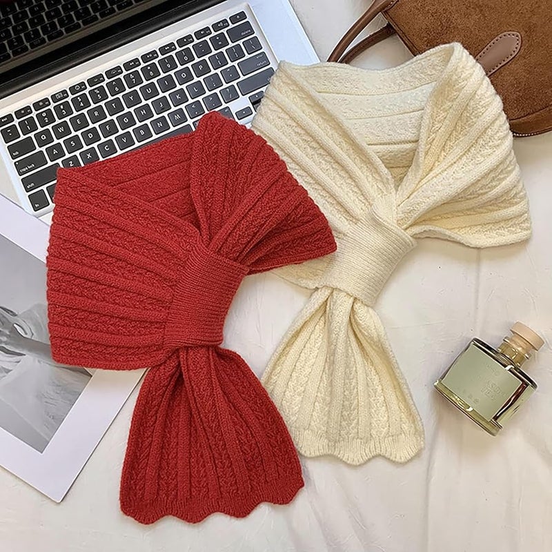 Milky White Winter Knitted Scarf Soft Warm Ribbed Neck Warmer for Men and Women - Image 4