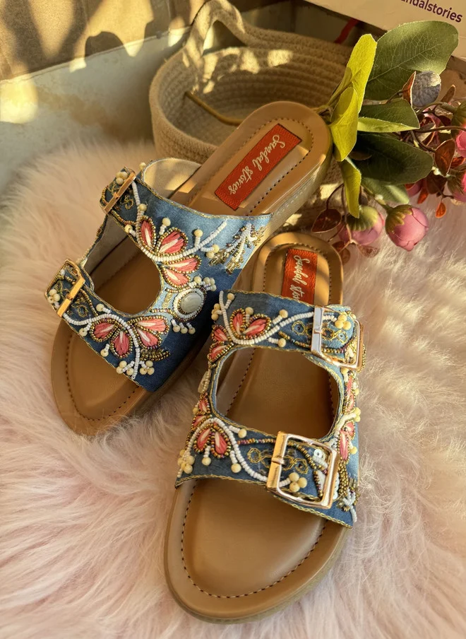 صندل ستوريز SANDAL STORIES Women Printed Open Toe Flats with Embroidered Design