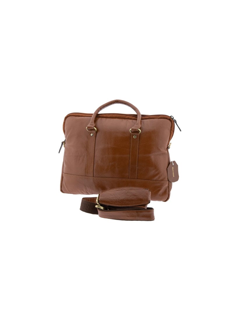 Mont Hawk Genuine Leather Laptop Bag for Men & Women – Brown Premium Leather Briefcase with Padded Laptop Compartment, Adjustable Shoulder Strap, Business Office Messenger Bag for Work & Travel - Image 1