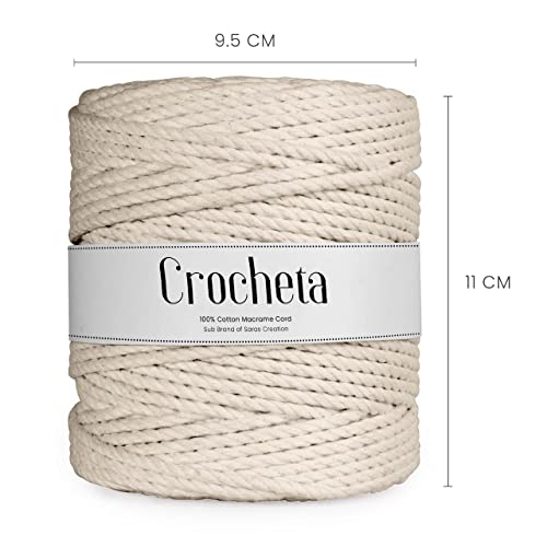 CROCHETA 3 Ply Twisted Macrame Cotton Cord Dori Roll Packaging Thread for Macrame DIY and Other Projects (3mm 100 Mtr., Off White) - Image 3