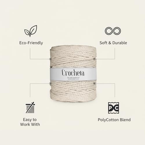 CROCHETA 3 Ply Twisted Macrame Cotton Cord Dori Roll Packaging Thread for Macrame DIY and Other Projects (3mm 100 Mtr., Off White) - Image 5