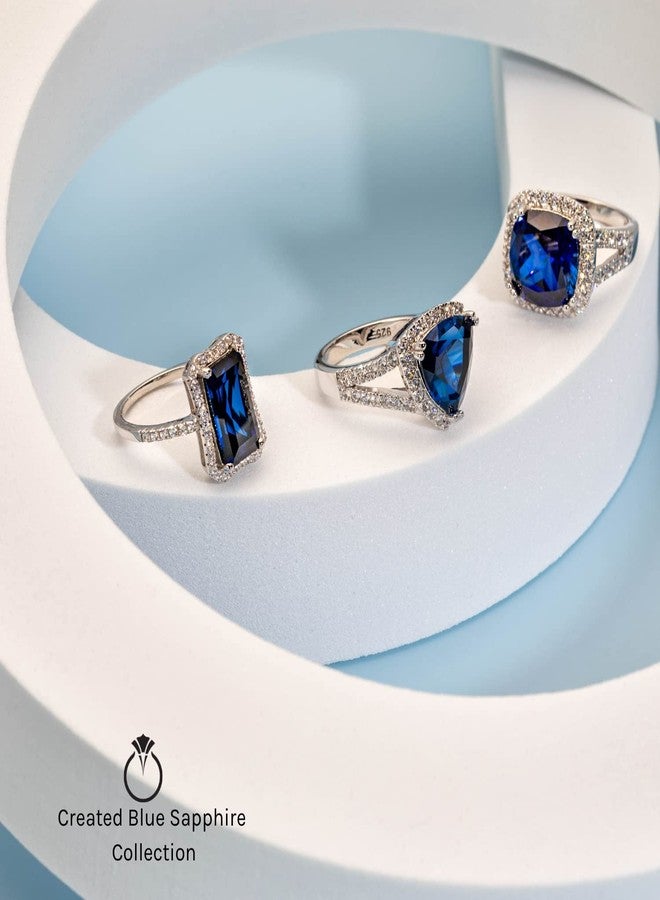 بيورا خاتم بيورا للنساء من الفضة الإسترليني عيار 925 مرصع بحجر ياقوت أزرق صناعي على شكل دمعة، 1.75 قيراط، شكل كمثري 9x6 مم، مقاس 7، خاتم حجر بخت شهر سبتمبر، هدية أنيقة وارتداء يومي، مجوهرات براقة - Image 5