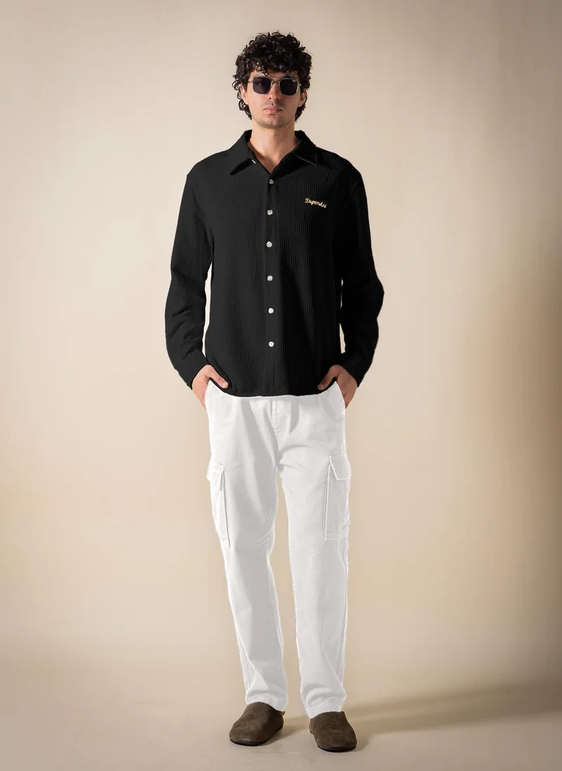 SHAPES Black EMBROIDERED TEXTURED SHIRT for Men | Best Price UAE