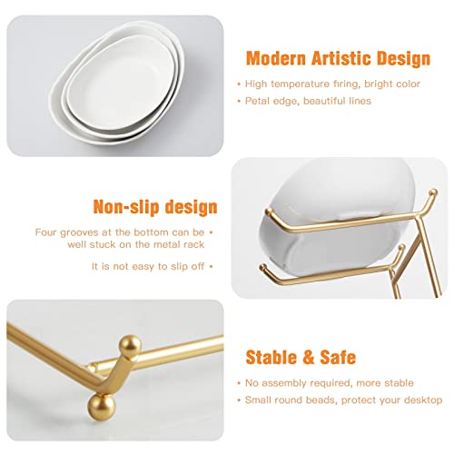 HOMKULA Ceramic Fruit Bowl for Kitchen Counter - 3 Tier Fruit Basket with Metal Stand, Tiered Fruit Stand for Countertop, Snack, Nuts, Cake, Dessert, Small & Cute (Gold) - Image 4