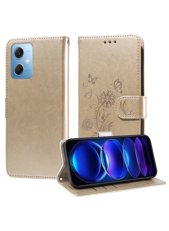 The Bros Case For Xiaomi Poco X5 5G Embossed Butterfly Flowers Leather Phone Case