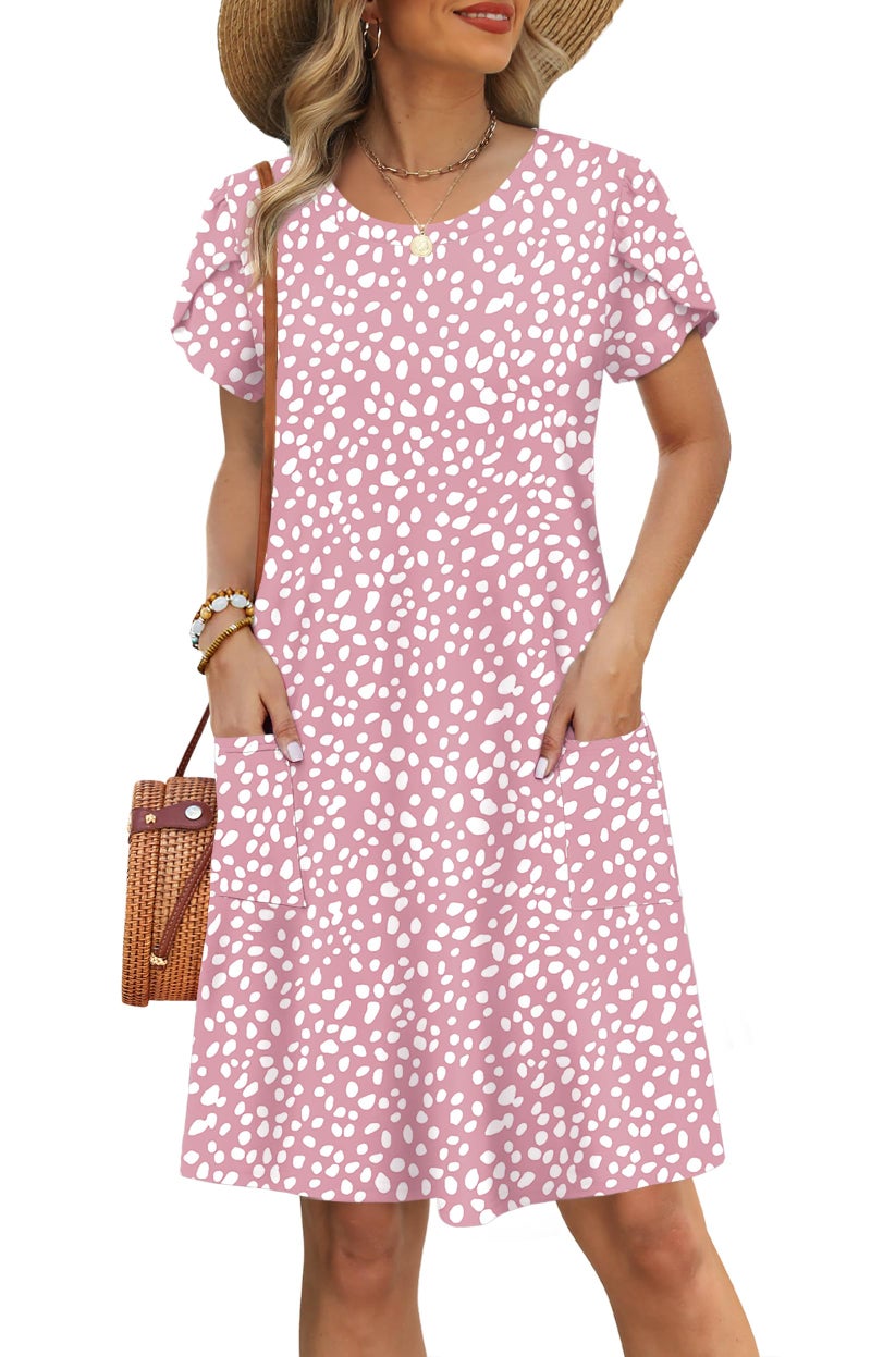 OFEEFAN Baby Shower Dress Bridal Shower Wedding Guest Dress Crew Neck Summer Dresses for Women Pink Print XL - Image 2