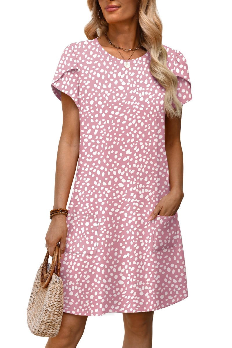 OFEEFAN Baby Shower Dress Bridal Shower Wedding Guest Dress Crew Neck Summer Dresses for Women Pink Print XL - Image 3