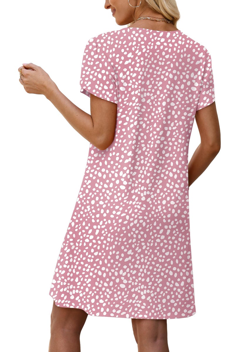 OFEEFAN Baby Shower Dress Bridal Shower Wedding Guest Dress Crew Neck Summer Dresses for Women Pink Print XL - Image 5