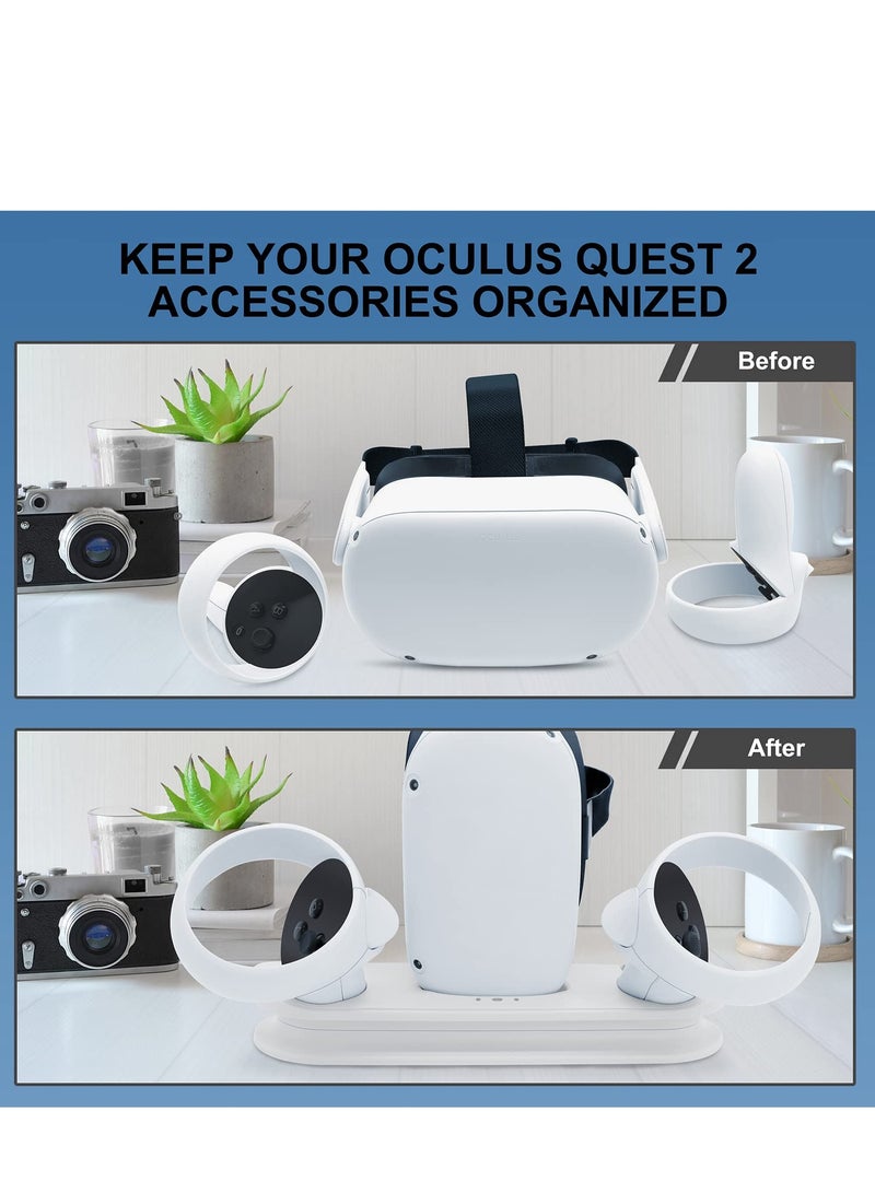 Charging Dock Station for Oculus Quest 2 - Fast VR Charger Stand for Oculus/Meta Quest 2 Headset Touch Controller Accessories with 2 Rechargeable Batteries,USB-C Charger and Cable(White) - Image 5