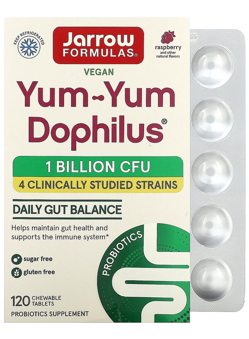 jarrow formulas Yum-Yum Dophilus, Raspberry, 1 Billion CFU, 120 Chewable Tablets