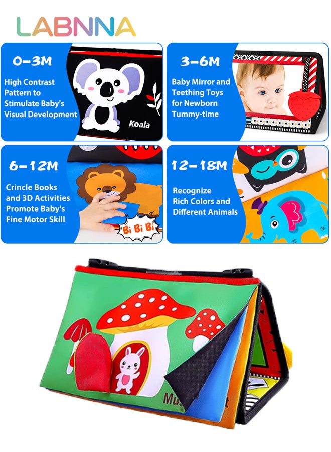 LABNNA كتاب قماش قابل للطي مع مرآة، ألعاب مرآة لوقت الاستلقاء على البطن للأطفال، ألعاب حسية عالية التباين للأطفال مع كتاب قماش مجعد ومرآة، ألعاب مونتيسوري، لعبة إبداعية محمولة لتنمية الطفل، أداة ممتازة للتعليم والتنوير المبكر - Image 4
