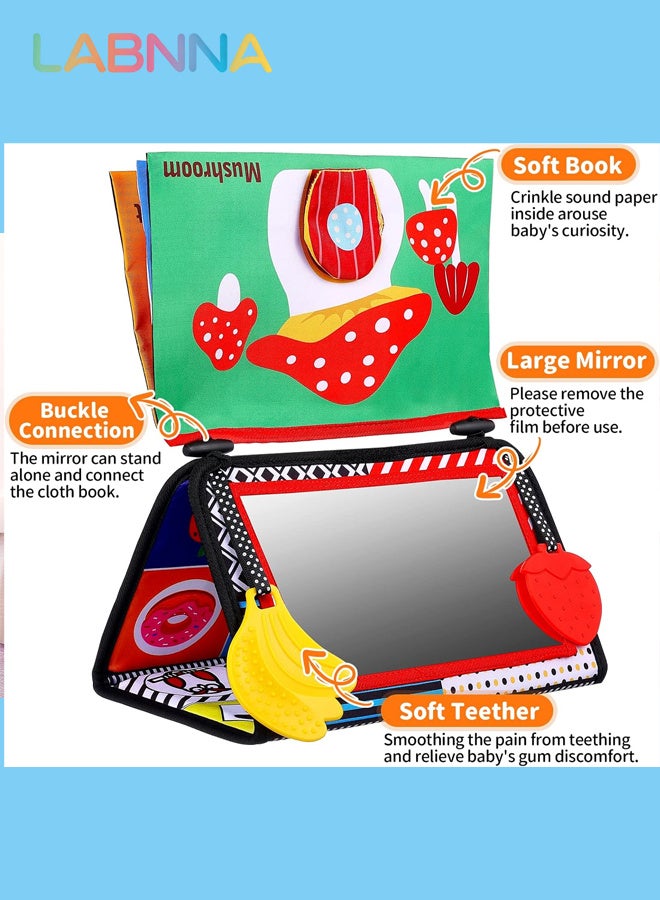 LABNNA كتاب قماش قابل للطي مع مرآة، ألعاب مرآة لوقت الاستلقاء على البطن للأطفال، ألعاب حسية عالية التباين للأطفال مع كتاب قماش مجعد ومرآة، ألعاب مونتيسوري، لعبة إبداعية محمولة لتنمية الطفل، أداة ممتازة للتعليم والتنوير المبكر - Image 3