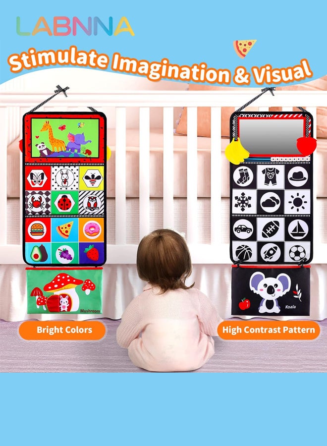 LABNNA كتاب قماش قابل للطي مع مرآة، ألعاب مرآة لوقت الاستلقاء على البطن للأطفال، ألعاب حسية عالية التباين للأطفال مع كتاب قماش مجعد ومرآة، ألعاب مونتيسوري، لعبة إبداعية محمولة لتنمية الطفل، أداة ممتازة للتعليم والتنوير المبكر - Image 2