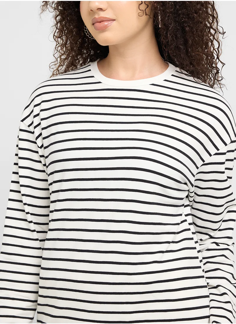 جينجر Long Sleeves Stripe T-Shirt
