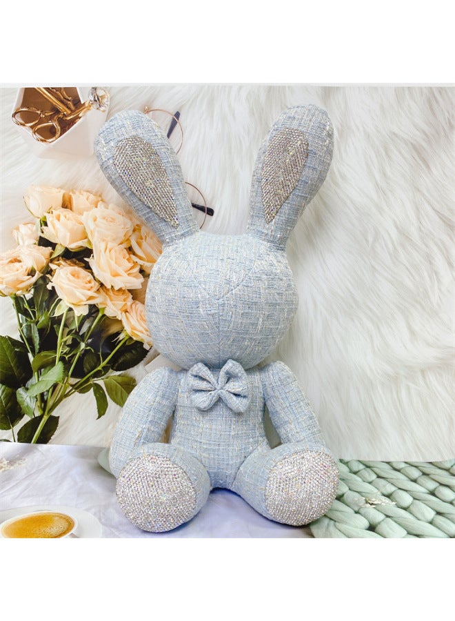 Direct Diamond Rabbit Plush Fabric Toys Birthday Net Red Diamond Doll Living Room Ornaments A Generation Of Hair-Color:spice Light Blue-Height:38cm High Diamond Rabbit - Image 1