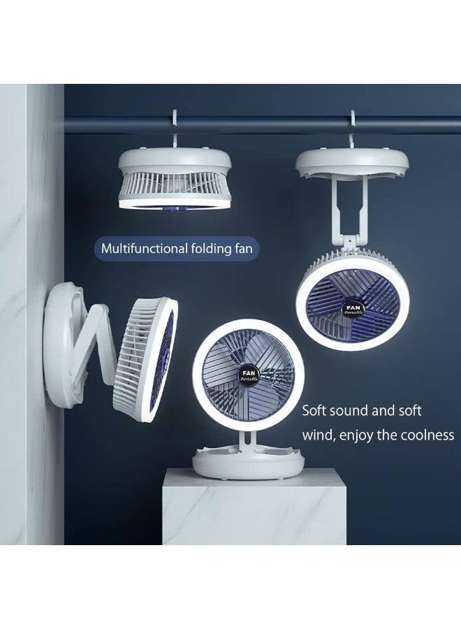 Rechargeable Portable Folding Fan with LED Light – 4-Speed Hanging Ceiling & Desk Fan with Pen Holder, Air Circulation for Home & Office - Image 4