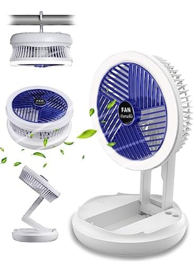 Rechargeable Portable Folding Fan with LED Light – 4-Speed Hanging Ceiling & Desk Fan with Pen Holder, Air Circulation for Home & Office - Image 1
