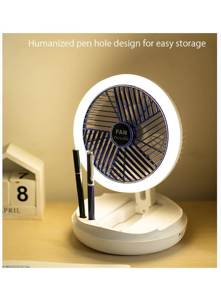 Rechargeable Portable Folding Fan with LED Light – 4-Speed Hanging Ceiling & Desk Fan with Pen Holder, Air Circulation for Home & Office - Image 5