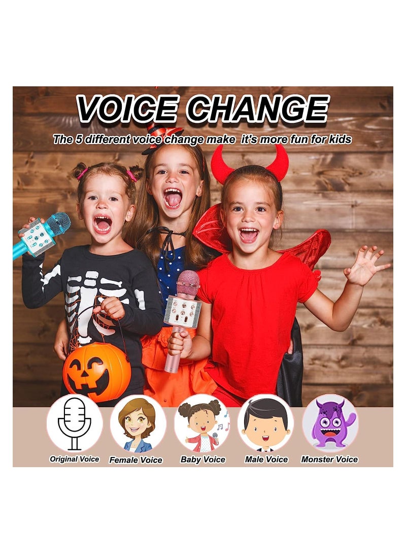 Karaoke Microphone for Kids Adults,Portable Bluetooth Microphone for Singing,Professional Voice Changer Blue Microphone Wireless,Birthday Gifts for 3 4 5 6 7 8 + Year Old Boys Girls