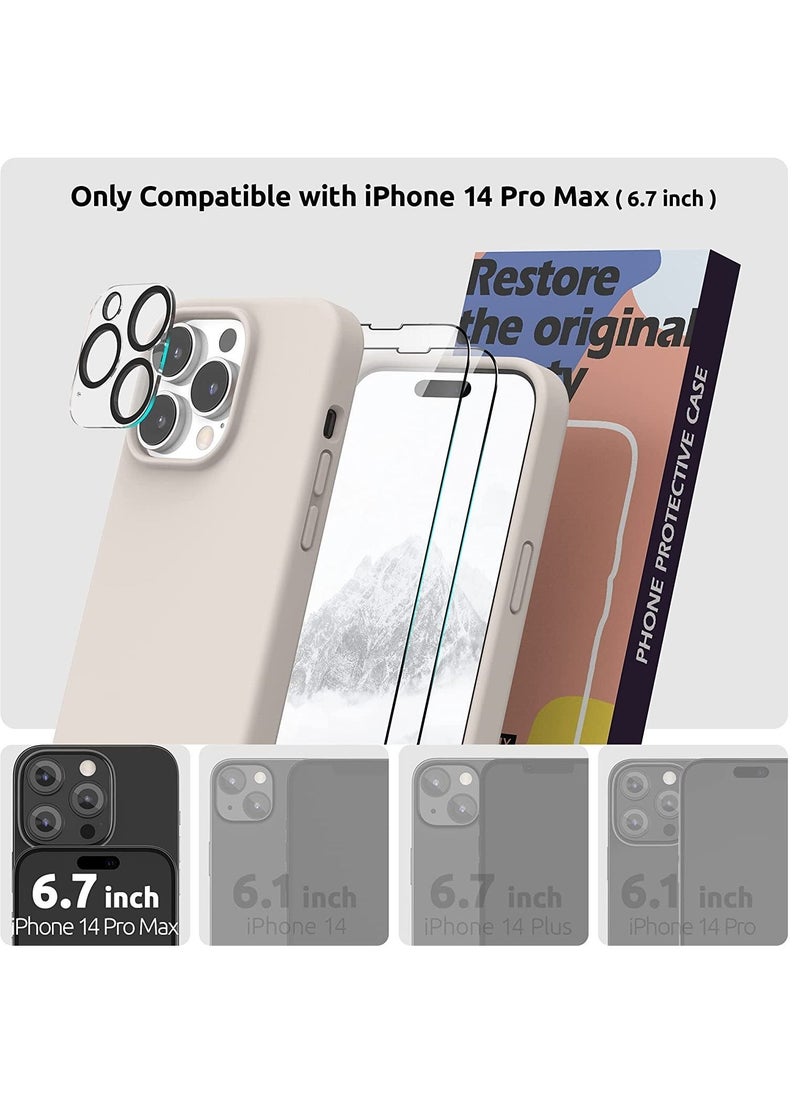 ELTRAZONE (4 in 1 iPhone 14 Pro MAX Case (6.7 inch 2022), Compatible with Mag Safe  with 2 Screen Protector + 1 Camera Protector Silicone Case for iPhone 14 Pro MAX (Stone) - Image 2