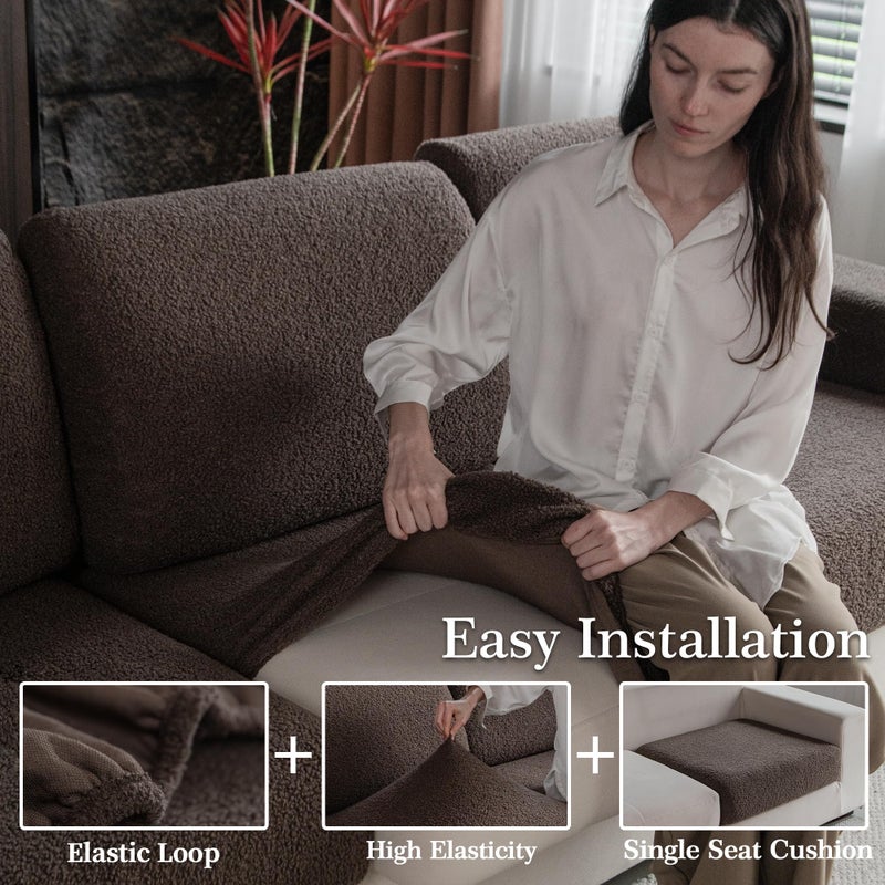 OHSIO Couch Cushion Covers for Sectional Sofa, Stretch Soft Sofa Slipcovers Washable Wear-Resistant Universal Furniture Protector for Living Room(1 Piece Back Couch Cover, Brown) - Image 4