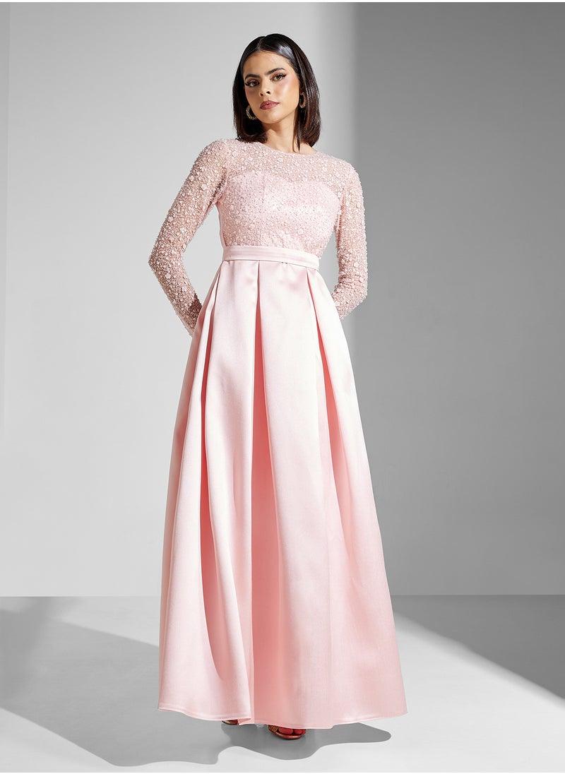 Namshi x Floral Embellished A Line Gown  - Image 1