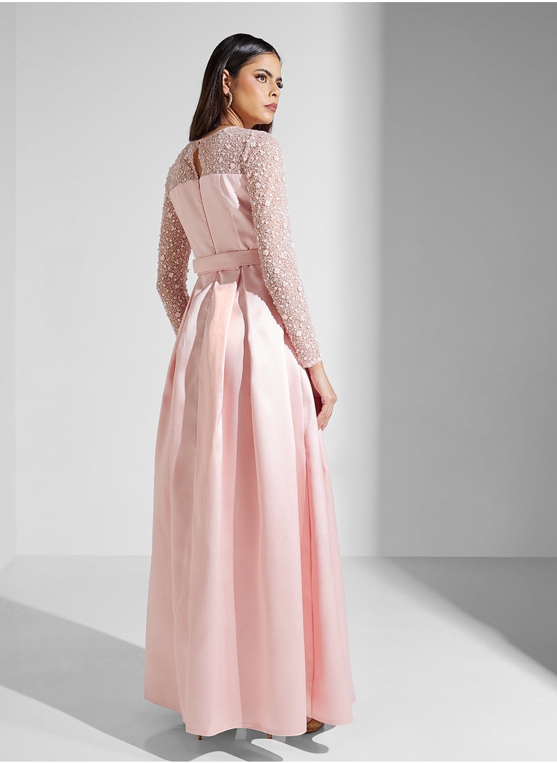 Namshi x Floral Embellished A Line Gown  - Image 2