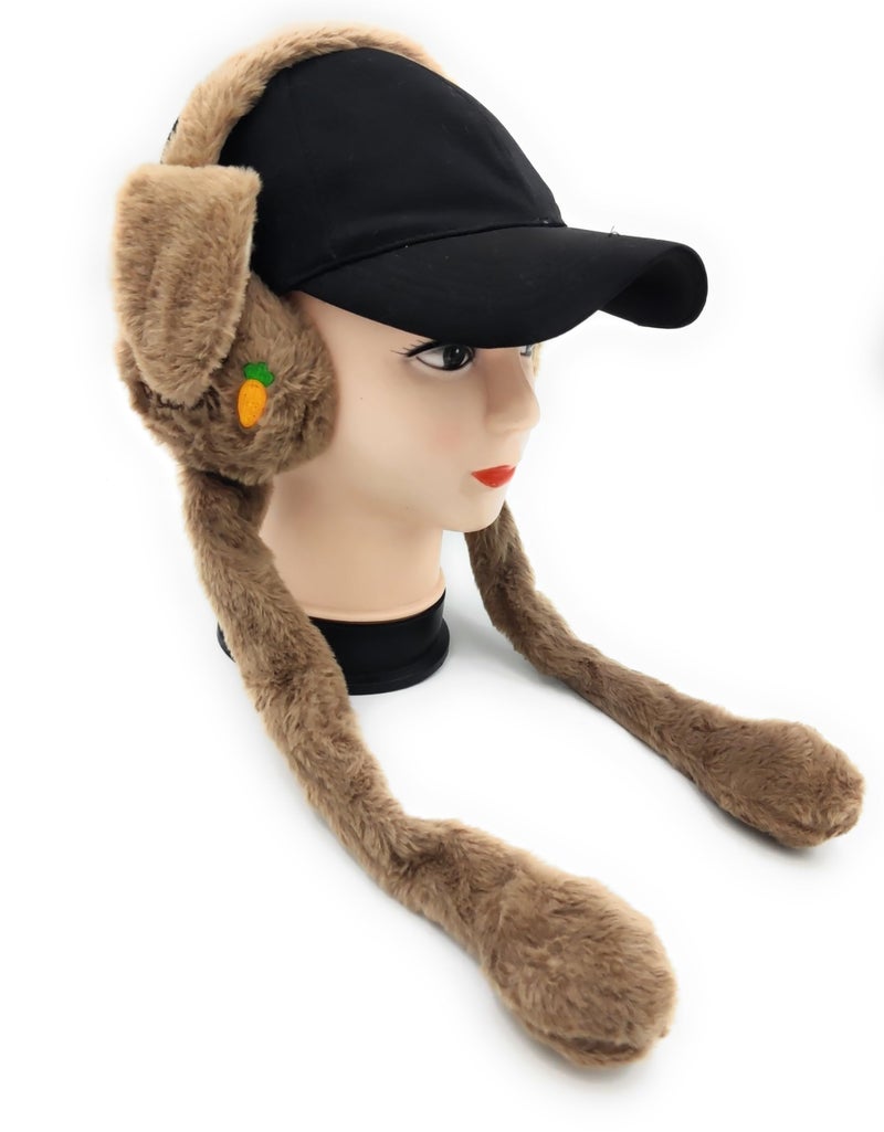 THE DDS STORE Women Kids Warm Plush Earmuffs Funny Bunny Ear Muffs with Moving Ears Cute Windproof Ear Warmer Toys Gift (Brown) - Image 4