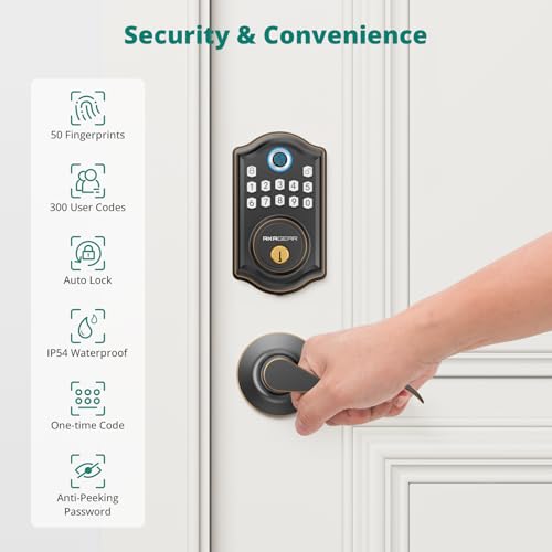 AkaGear DS10 Keyless Entry Door Lock with Handle - 2 Lever Handles, Fingerprint Door Lock, Keypad Deadbolt, 2 Keys, Code, Smart Locks for Front Door, Auto-Lock, Easy Installation - Oil Rubbed Bronze - Image 4