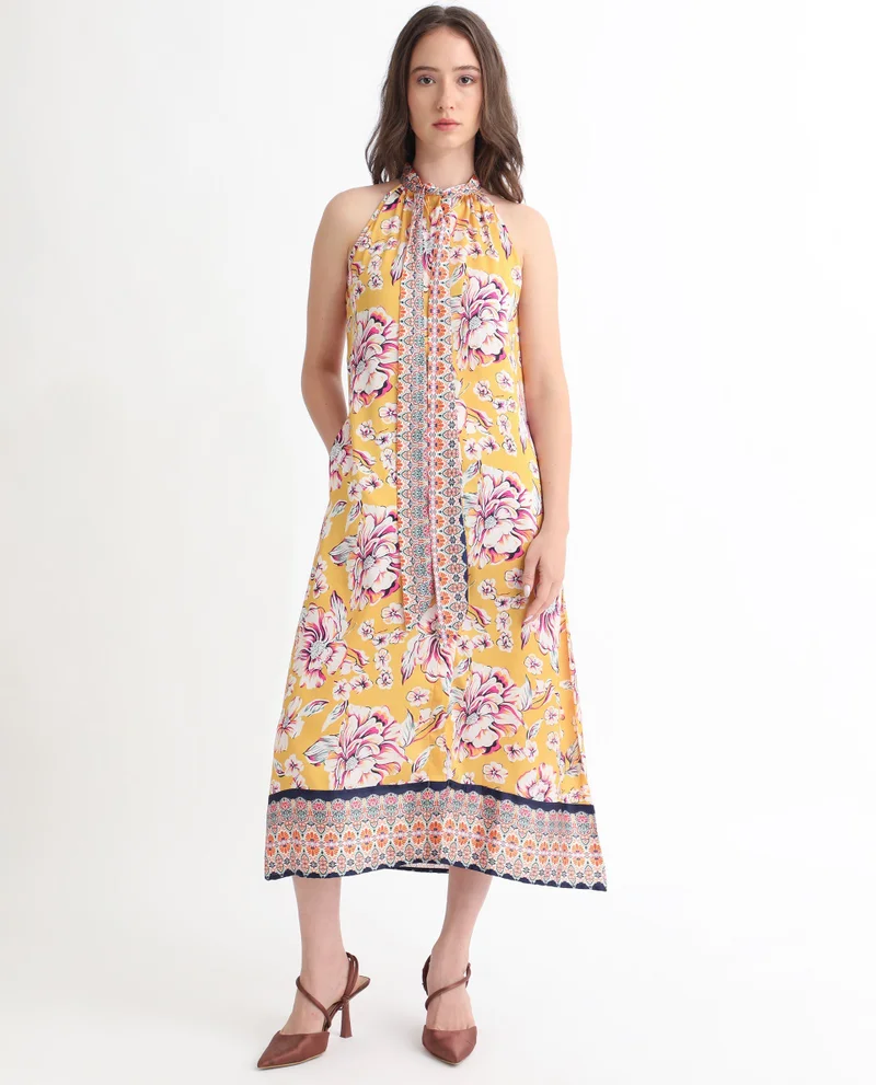 Rareism Women's Floral Button-Down A-Line Dress