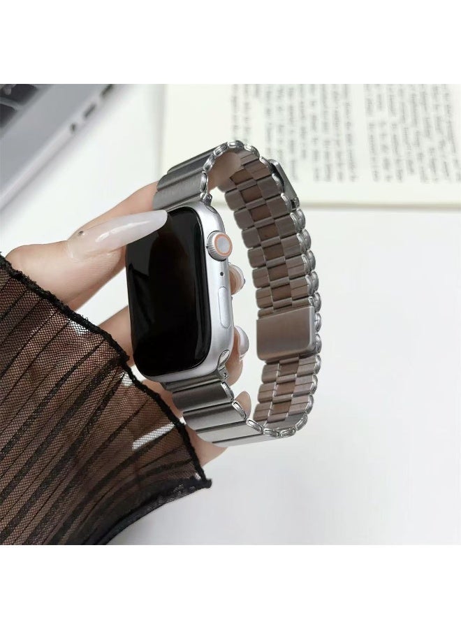 أنيوغرو متوافق مع سوار Apple Watch مقاس 42 مم و 44 مم و 45 مم و 46 مم و 49 مم للنساء والرجال، أحزمة ساعات مغناطيسية من الفولاذ المقاوم للصدأ لـ iWatch Ultra 3/2/1 Series 11 10 9 8 7 6 5 4 3 2 1 SE Titanium Grey - Image 5