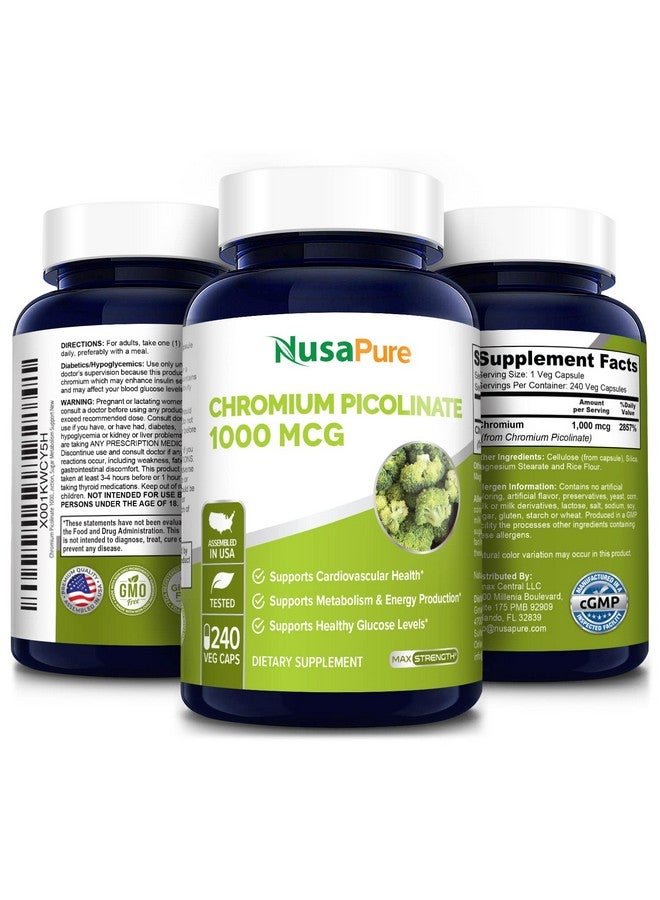 NusaPure كروم بيكولينات 1000 ميكروغرام 240 كبسولة نباتية (خالٍ من الكائنات المعدلة وراثيًا وخالٍ من الغلوتين) - Image 5