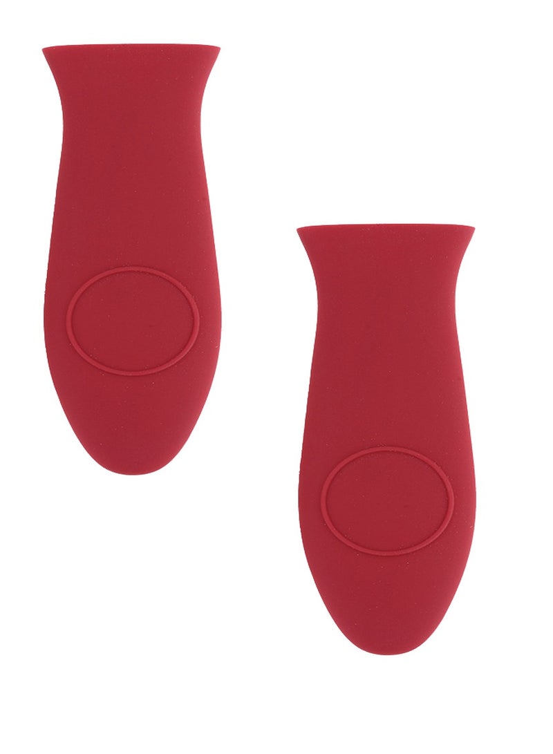 2Pcs Non-Slip Silicone Hot Handle Holder Pot Iron Grip Sleeve Cover for Kitchen Home, Red  - Image 1