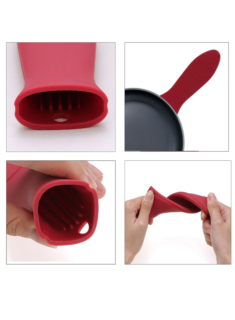 2Pcs Non-Slip Silicone Hot Handle Holder Pot Iron Grip Sleeve Cover for Kitchen Home, Red  - Image 2